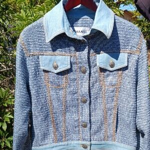 Chanel Jacket 2018 Size EU 38 Denim And Tweed Runway Lagerfeld Authentic